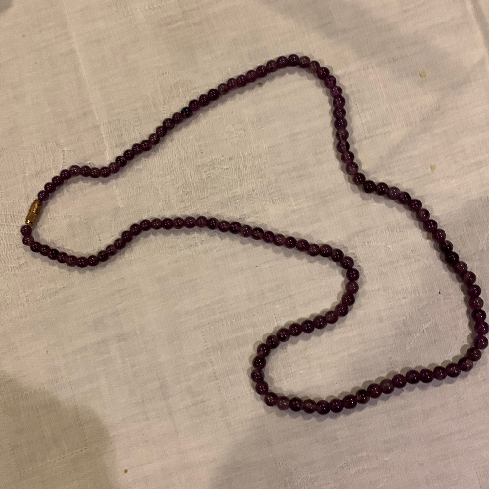 Amethyst beaded necklace, 24”